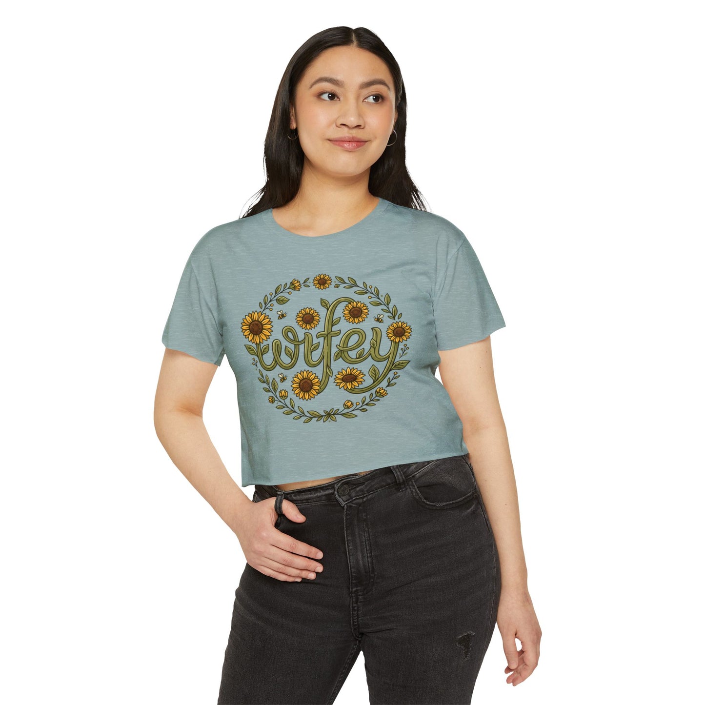 Wifey Sunflower Crop Top — Floral Bridal Festival Tee