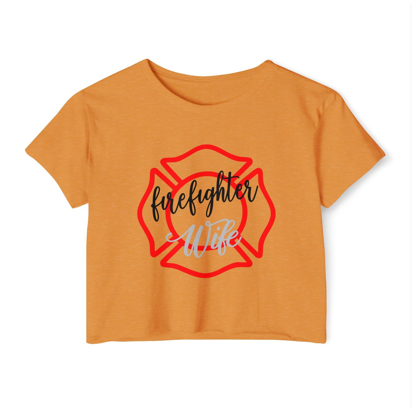 Firefighter Wife Crop Top — Women’s Festival Tee with Maltese Cross Design