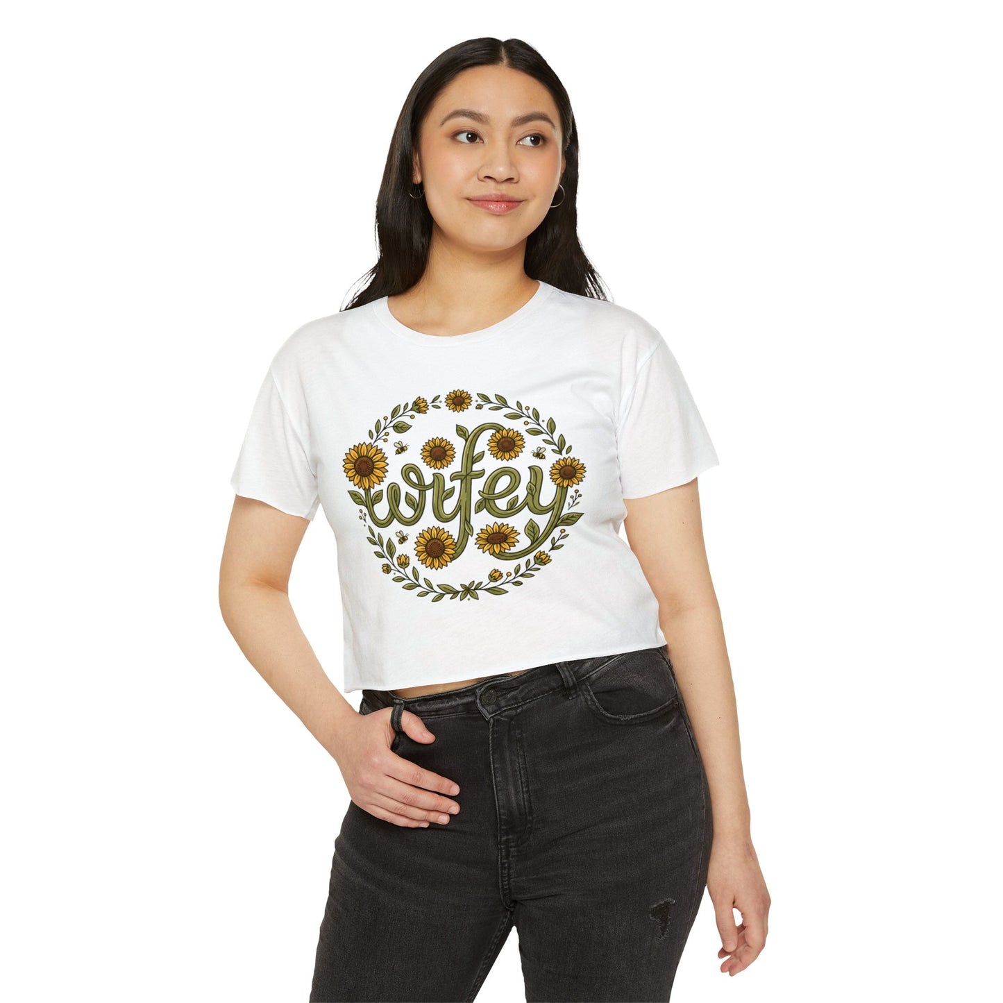 Wifey Sunflower Crop Top — Floral Bridal Festival Tee