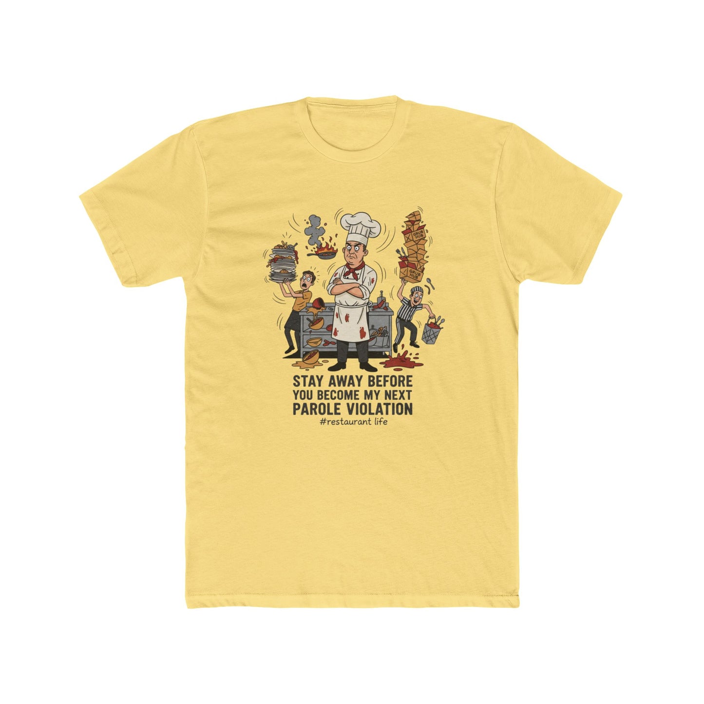 Chef Funny T‑Shirt — "Stay Away Before You Become My Next Parole Violation" Cooking Humor Tee