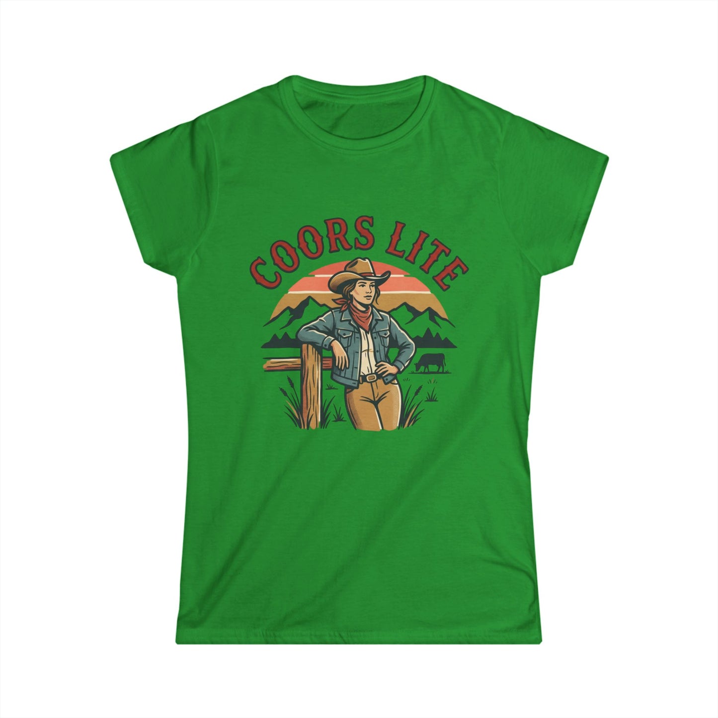 Coors Lite Western Cowgirl Tee | Mountain Sunset Outdoor Beer Design