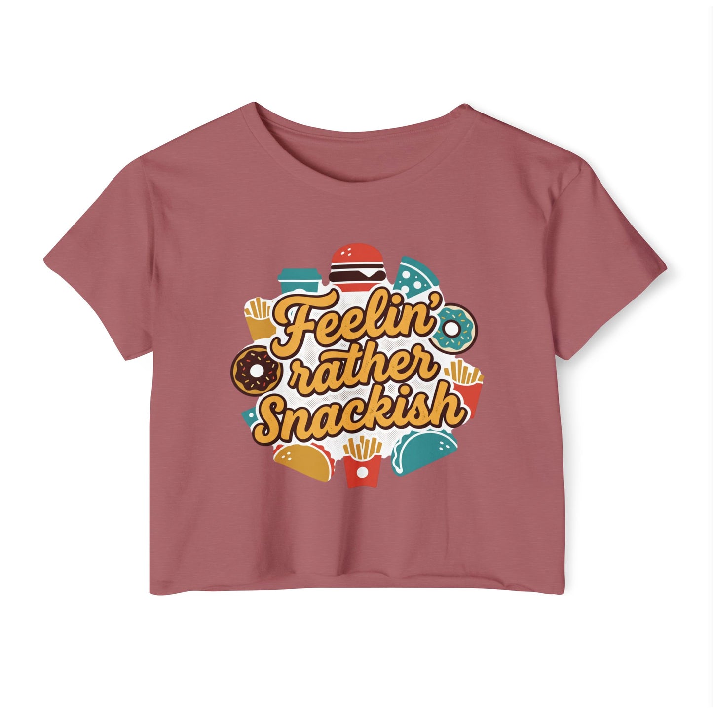 Feelin' Rather Snackish Crop Top | Food Graphic, Taco Burger Fries Donut