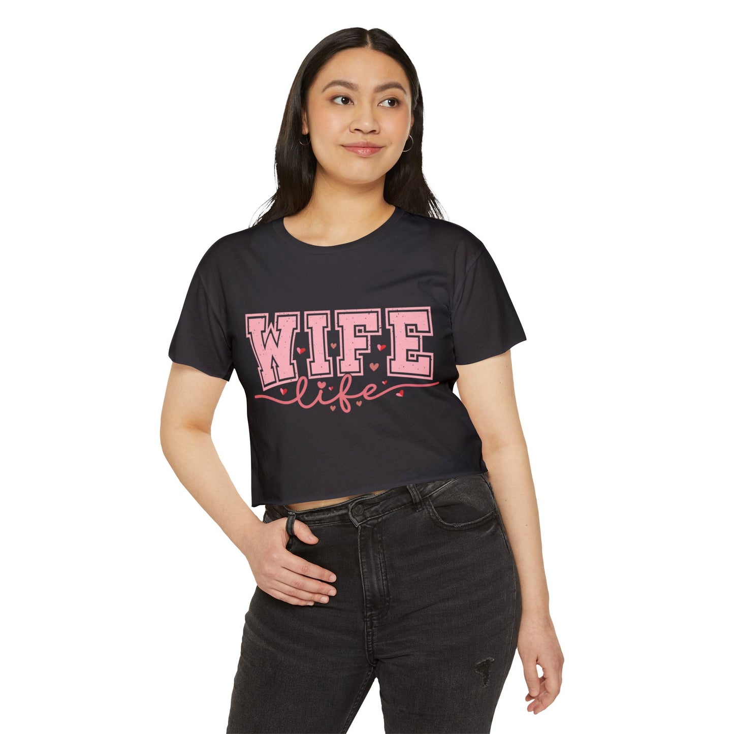 Wife Life Crop Top — Pink Retro Varsity "WIFE life" Festival Tee
