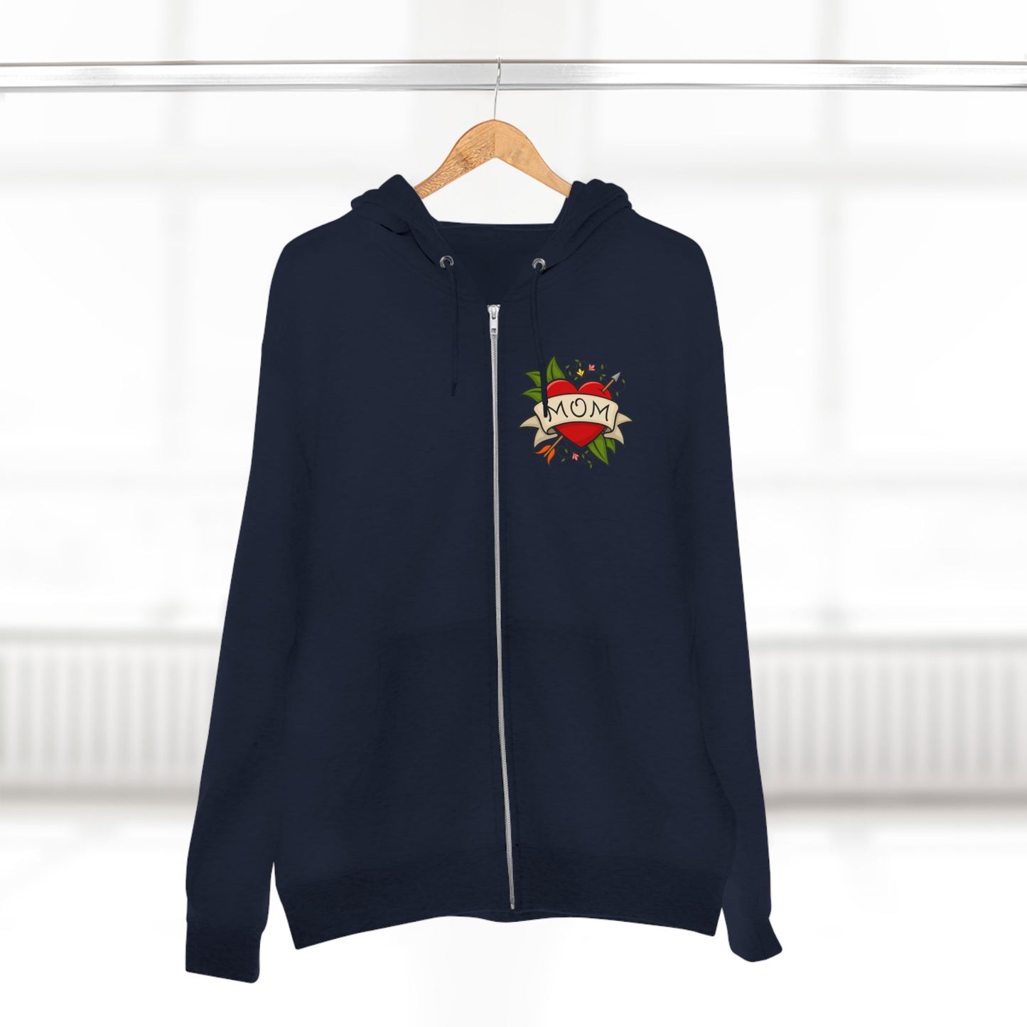 Mom Heart Tattoo Zip Hoodie | Retro Traditional Mom Tattoo Design