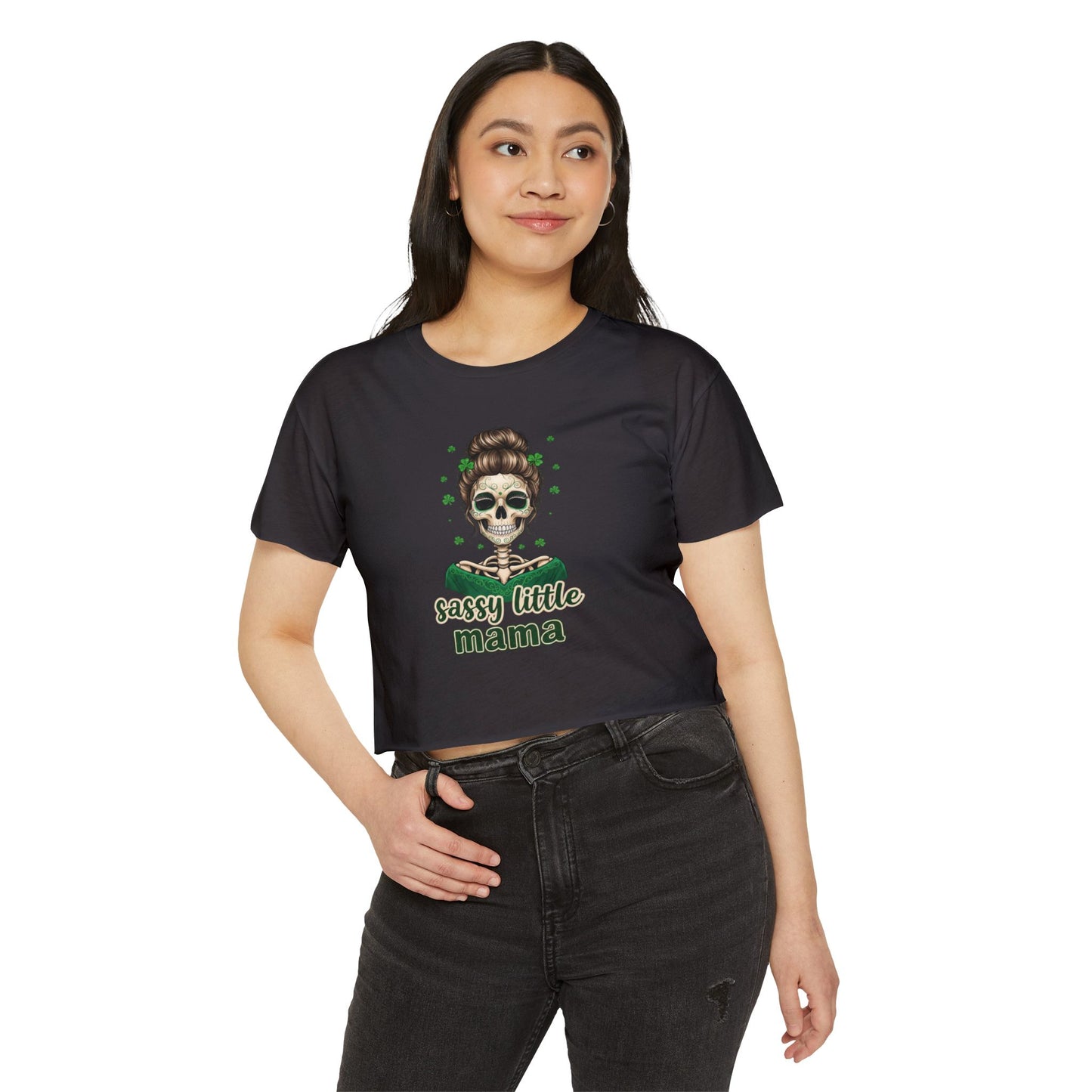 Sassy Little Mama skull illustration Crop Top | Día de los Muertos inspired