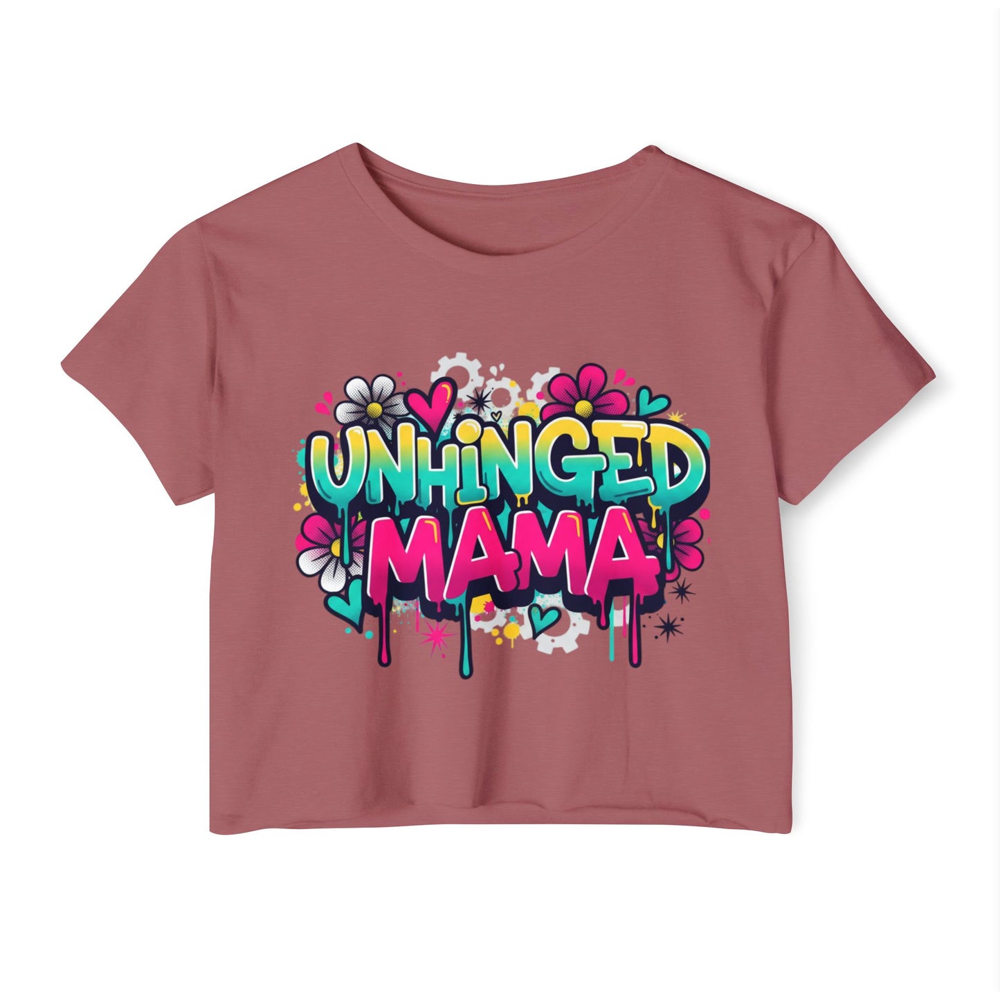 Unhinged Mama crop top | Graffiti mom design, colorful floral street art
