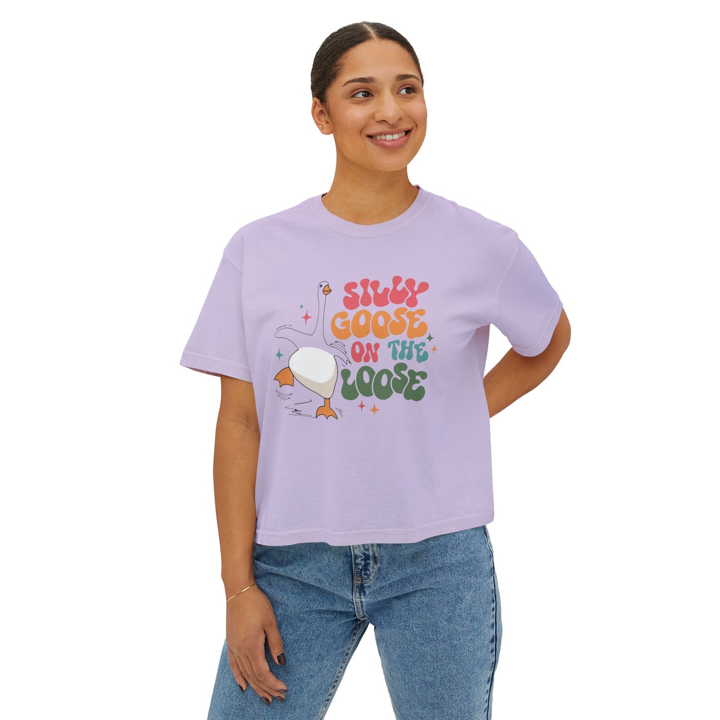 Silly Goose On The Loose boxy tee | Retro duck illustration, playful typography