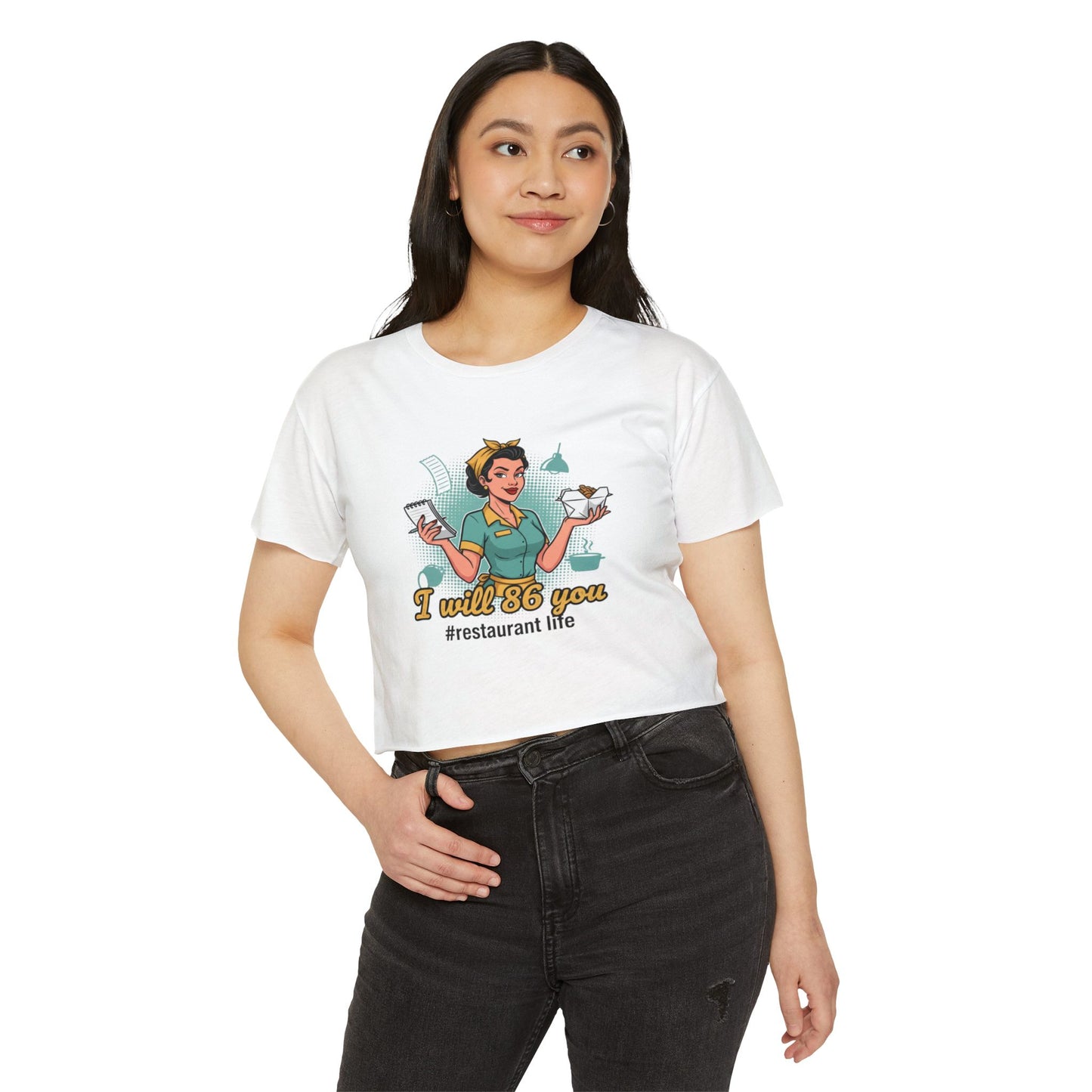 I Will 86 You waitress illustration Crop Top | restaurant life, server humor