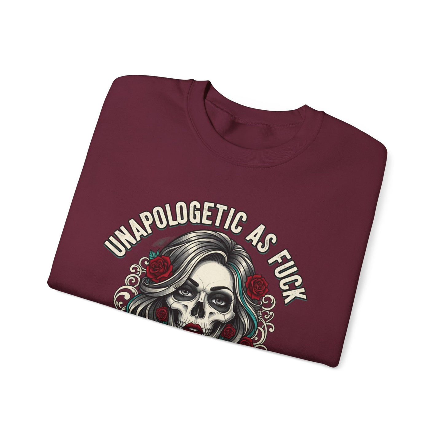Unapologetic Skull Girl Crewneck Sweatshirt | Day of the Dead Floral Graphic