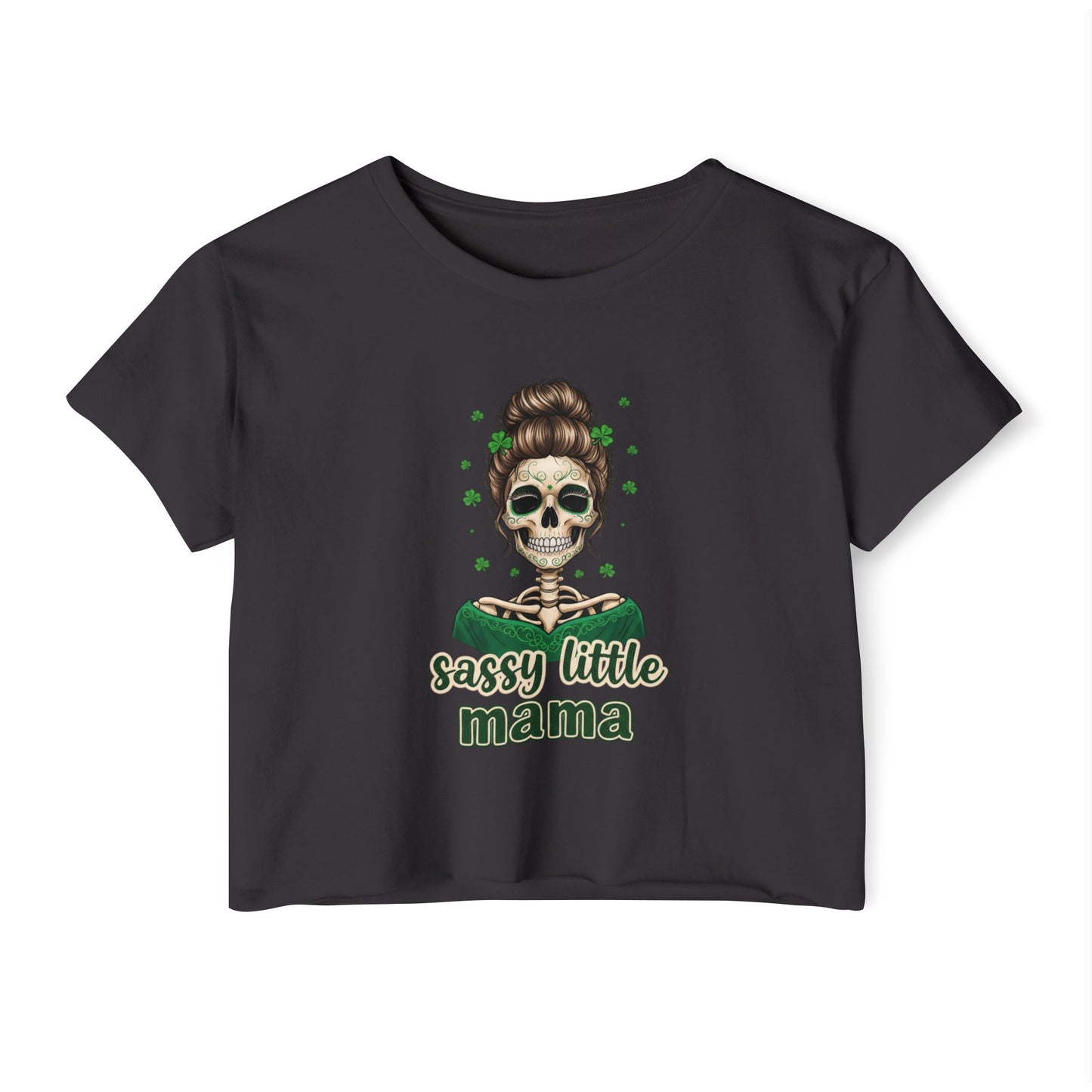 Sassy Little Mama skull illustration Crop Top | Día de los Muertos inspired