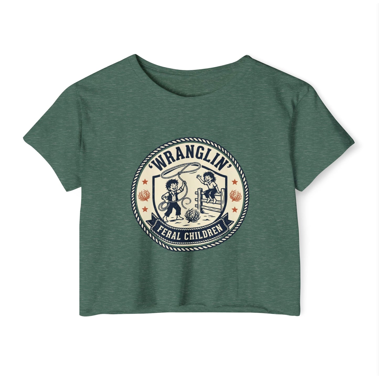 Wranglin' Feral Children Crop Top — Vintage Western Festival Tee