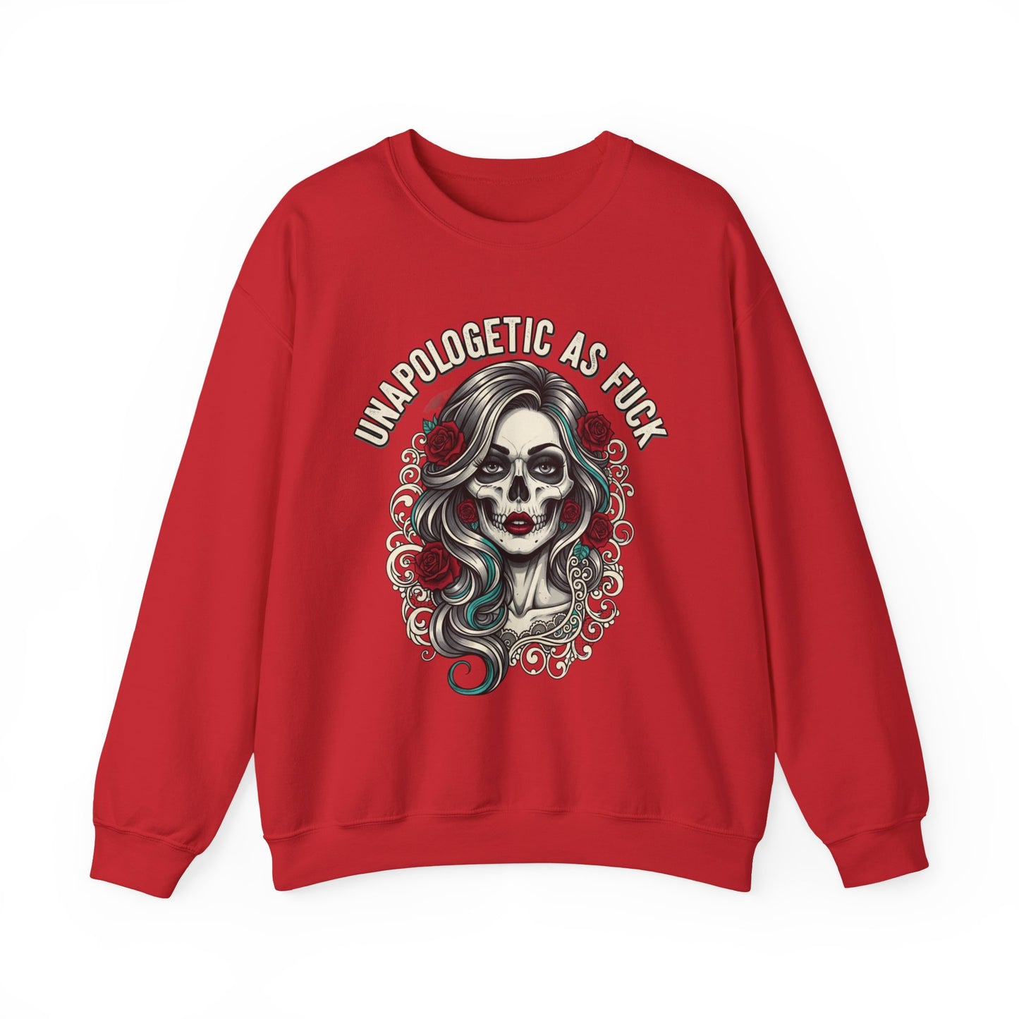 Unapologetic Skull Girl Crewneck Sweatshirt | Day of the Dead Floral Graphic