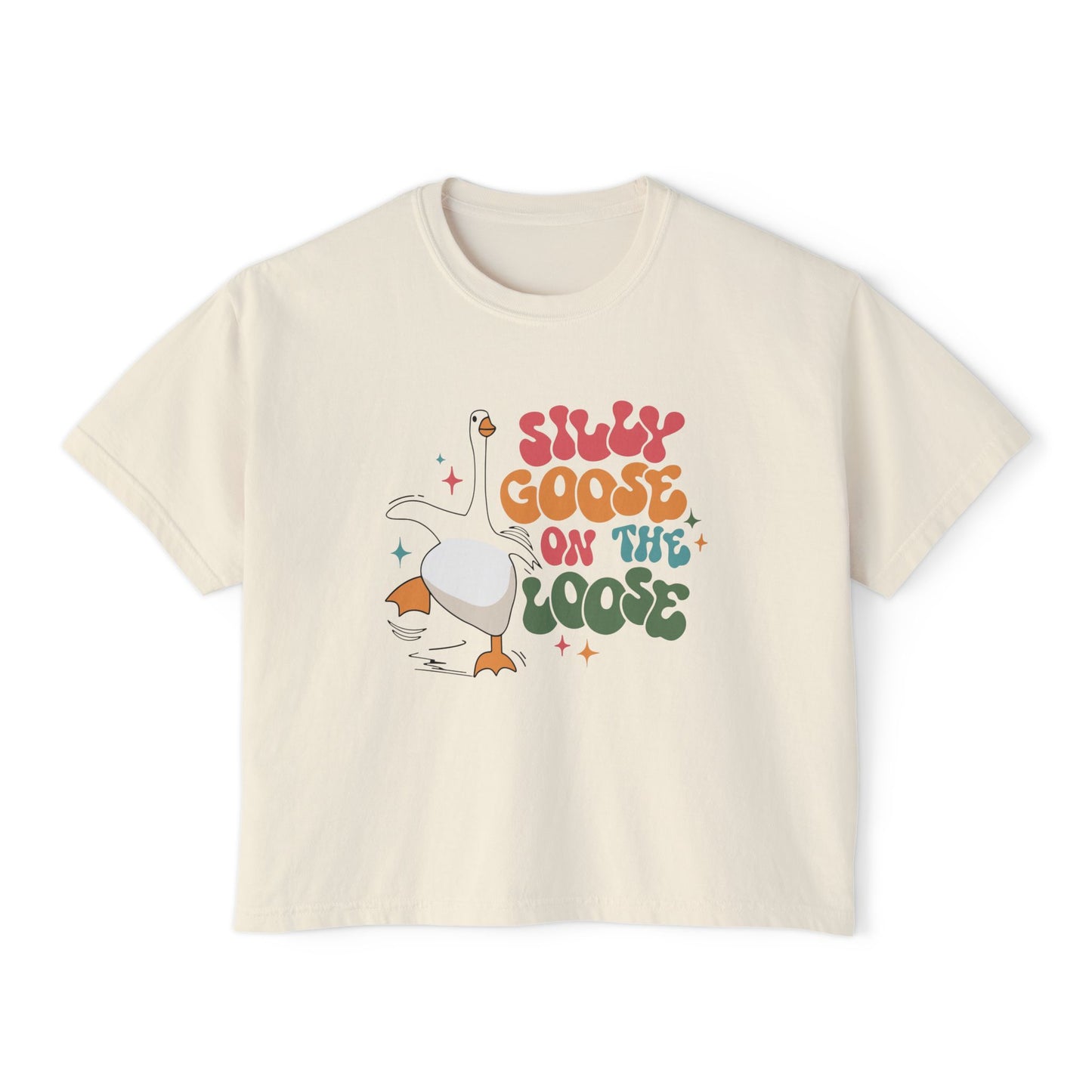 Silly Goose On The Loose boxy tee | Retro duck illustration, playful typography