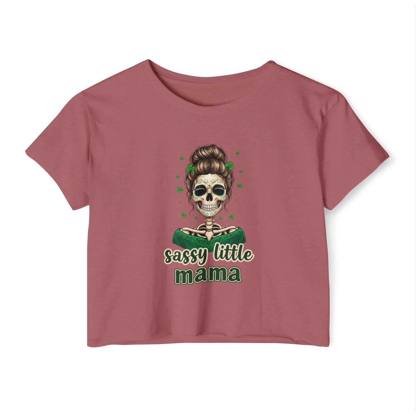 Sassy Little Mama skull illustration Crop Top | Día de los Muertos inspired