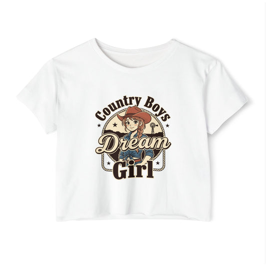 Country Boys Dream Girl Crop Top – Retro Cowgirl Festival Tee