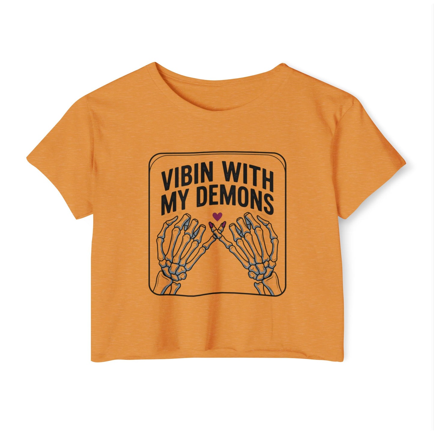 Vibin With My Demons Skeleton Hands Crop Top | Festival Halloween Tee