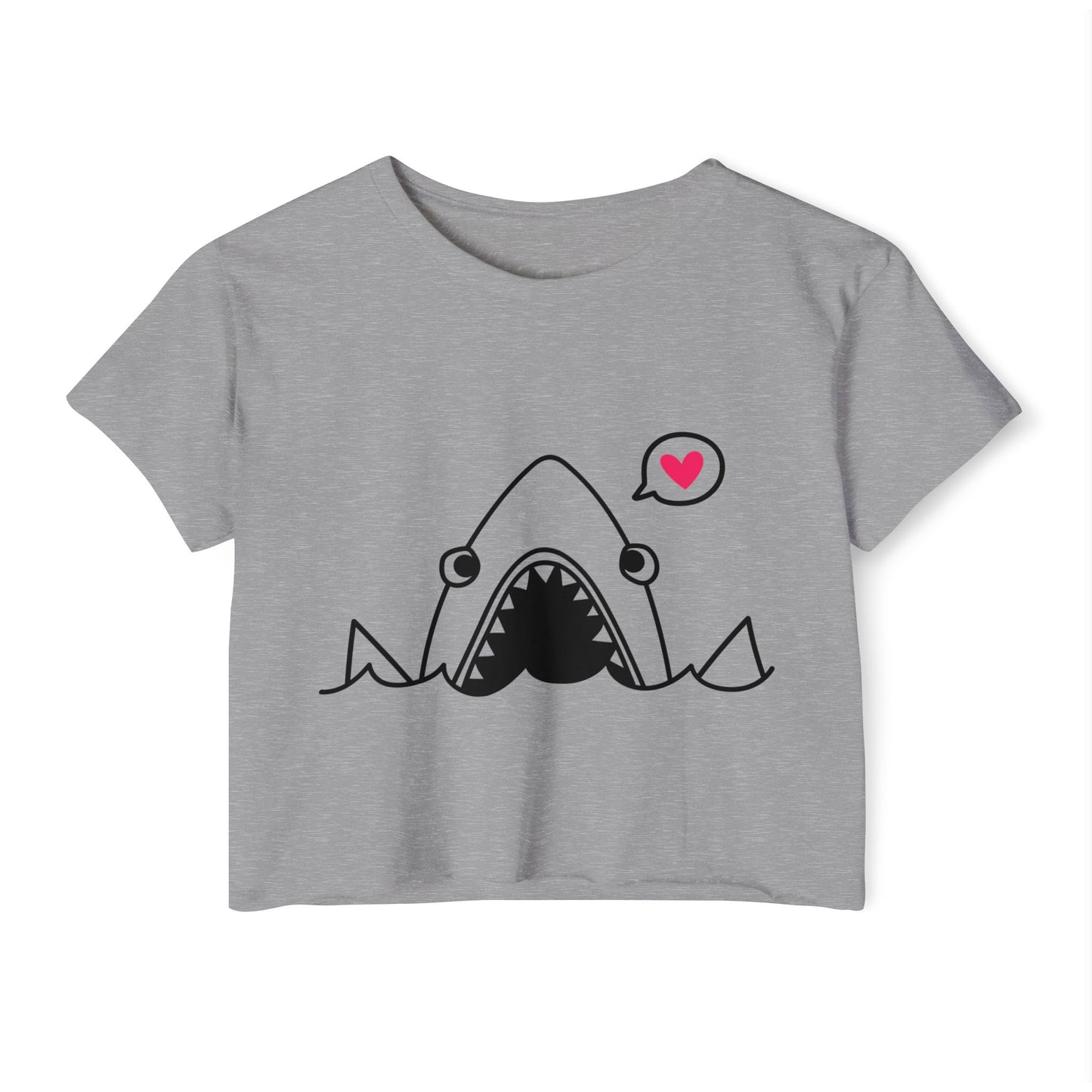 Cute Shark Crop Top — Funny Heart Bubble Women's Festival Tee