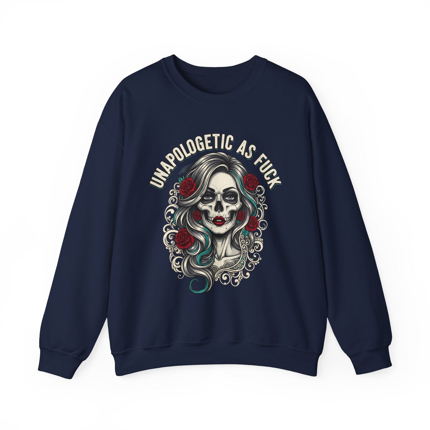 Unapologetic Skull Girl Crewneck Sweatshirt | Day of the Dead Floral Graphic