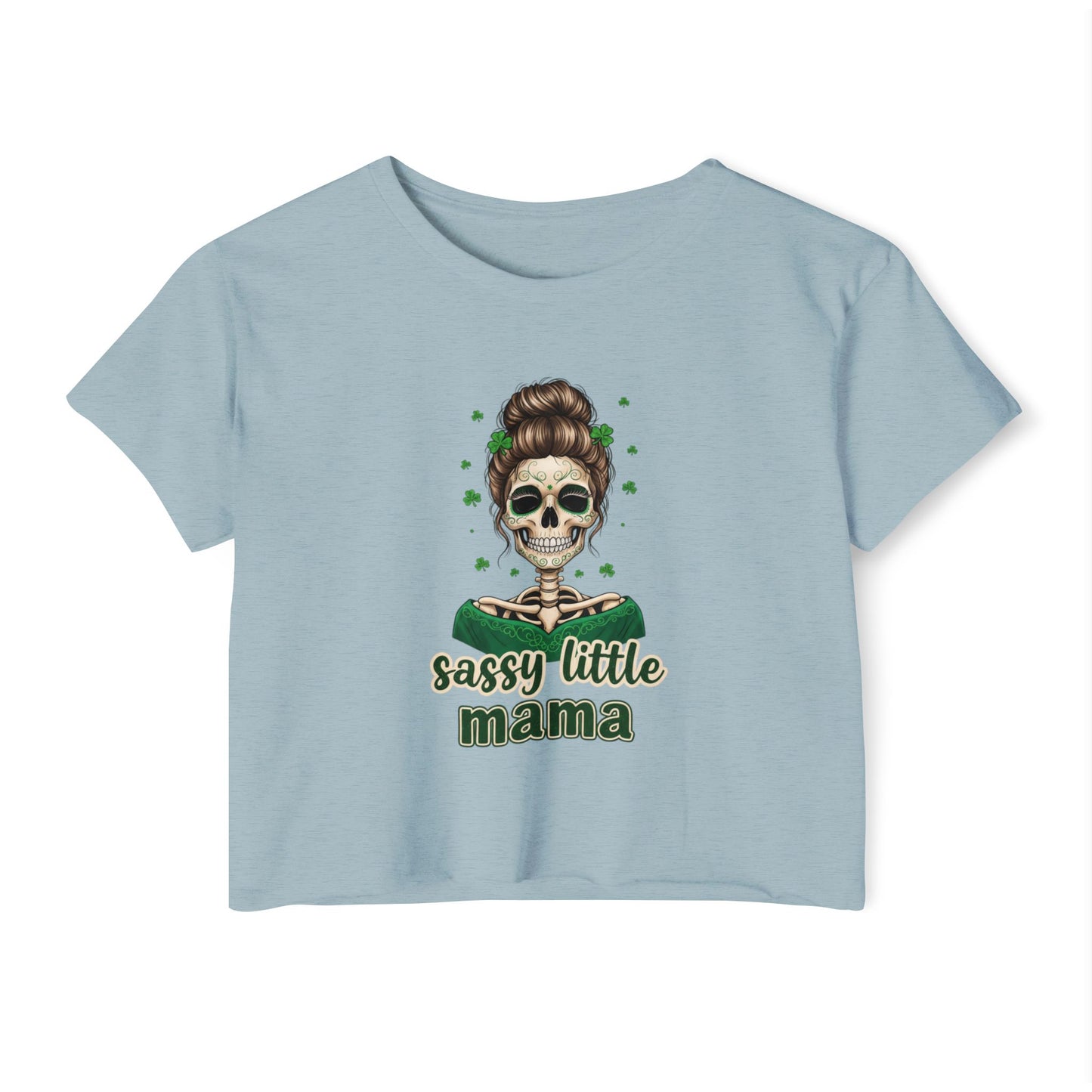 Sassy Little Mama skull illustration Crop Top | Día de los Muertos inspired