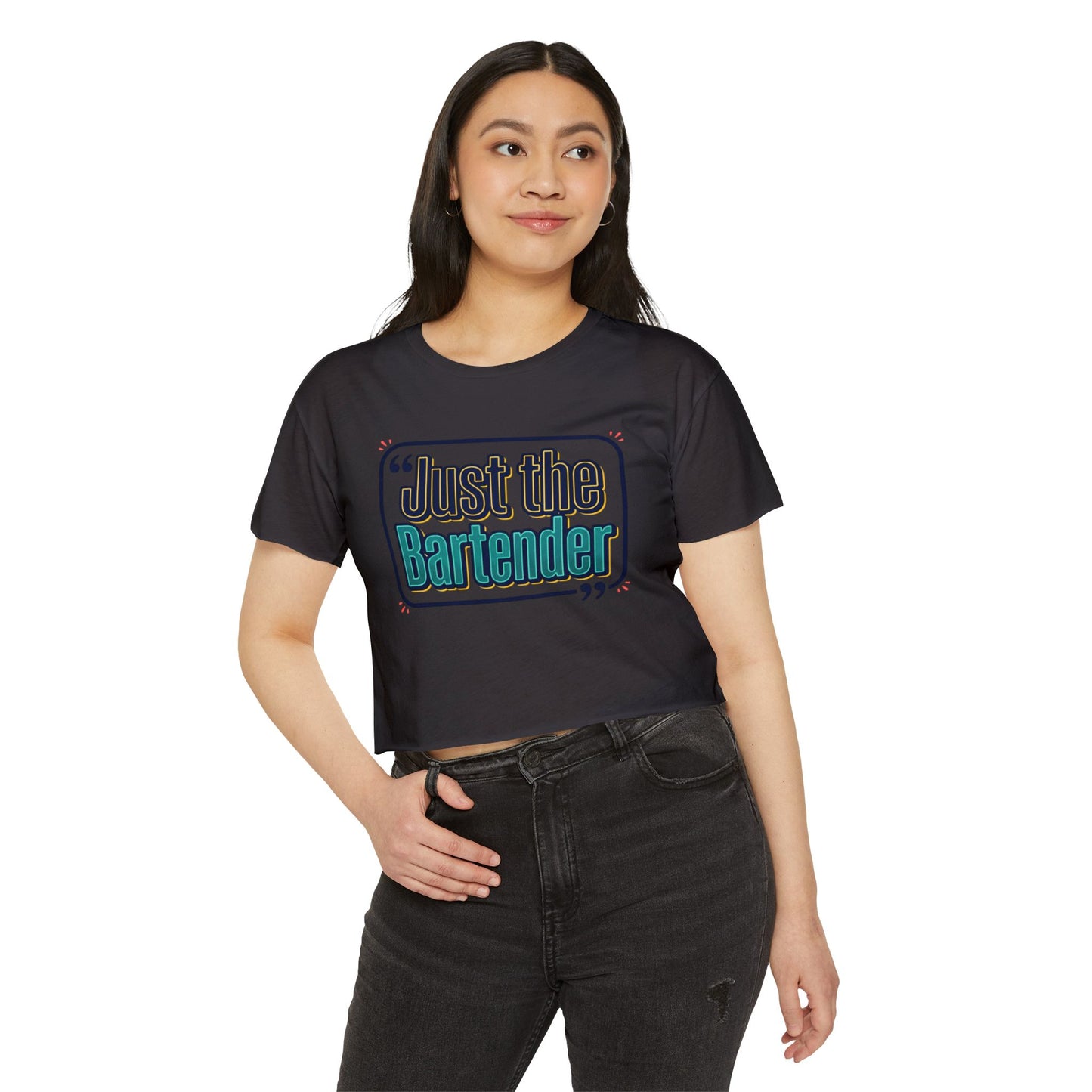 Crop Top — "Just the Bartender" Retro Graphic Festival Tee