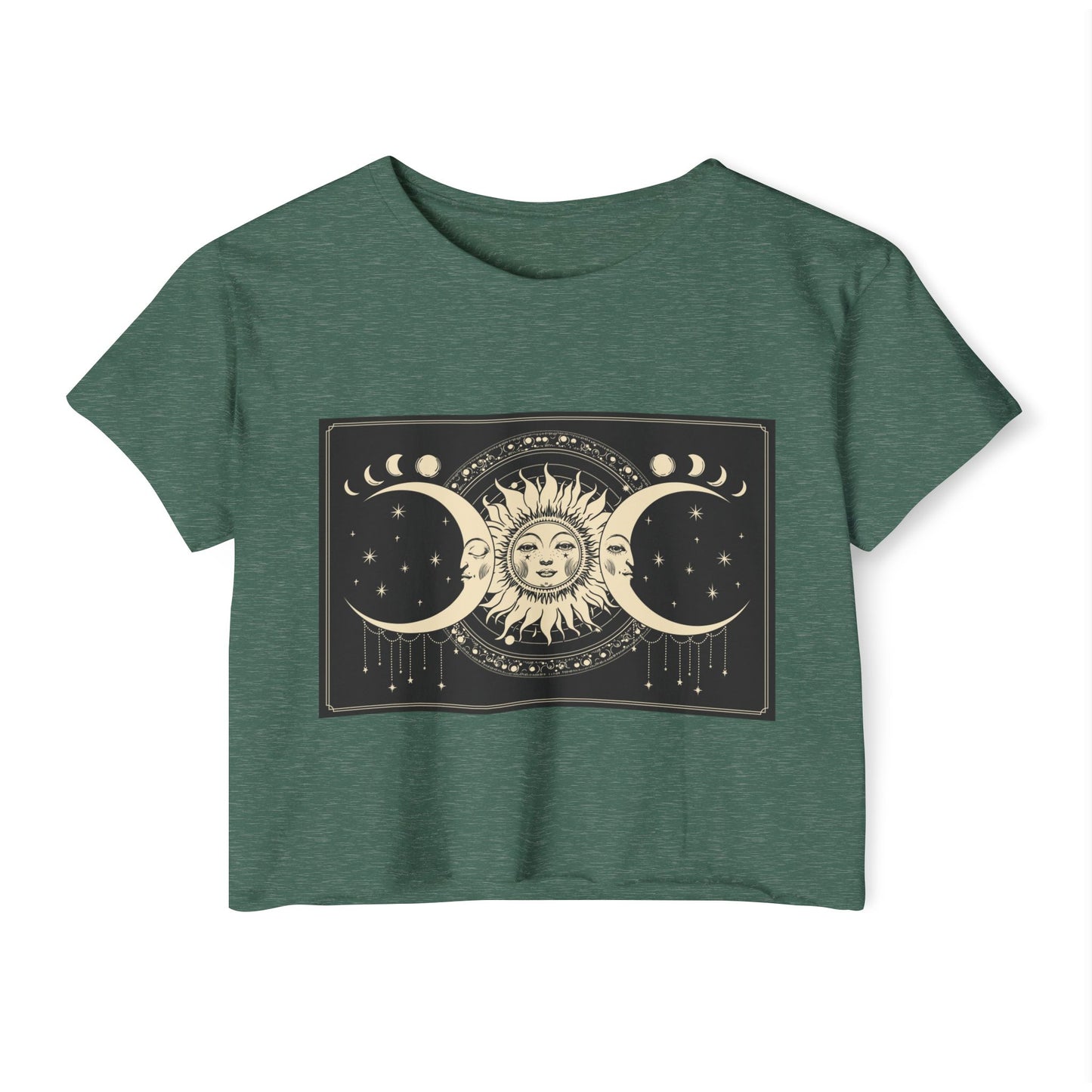 Celestial Sun & Moon Crop Top — Boho Festival Women's Tee