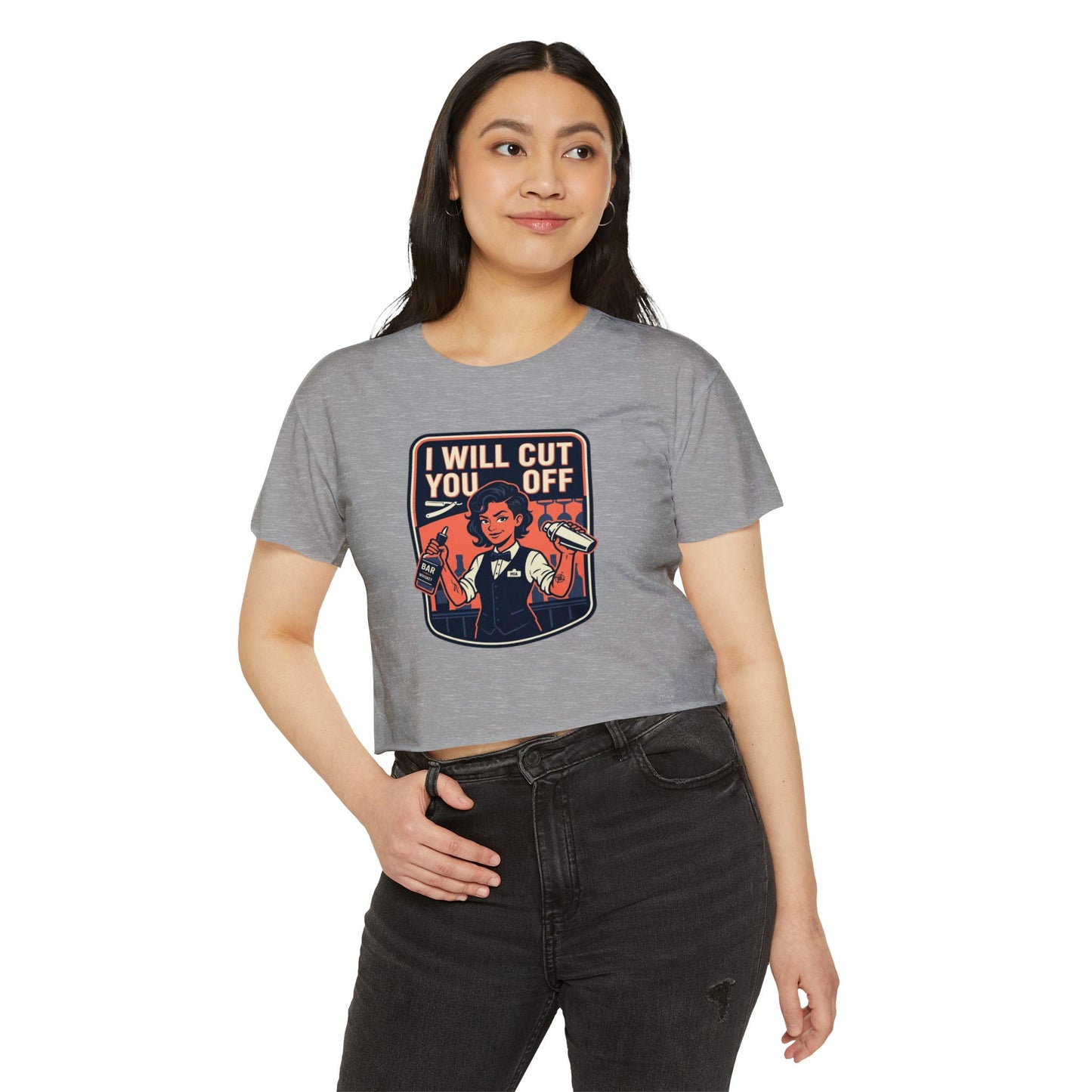 Women's Crop Top — 'I Will Cut You Off' Barber Shop Graphic
