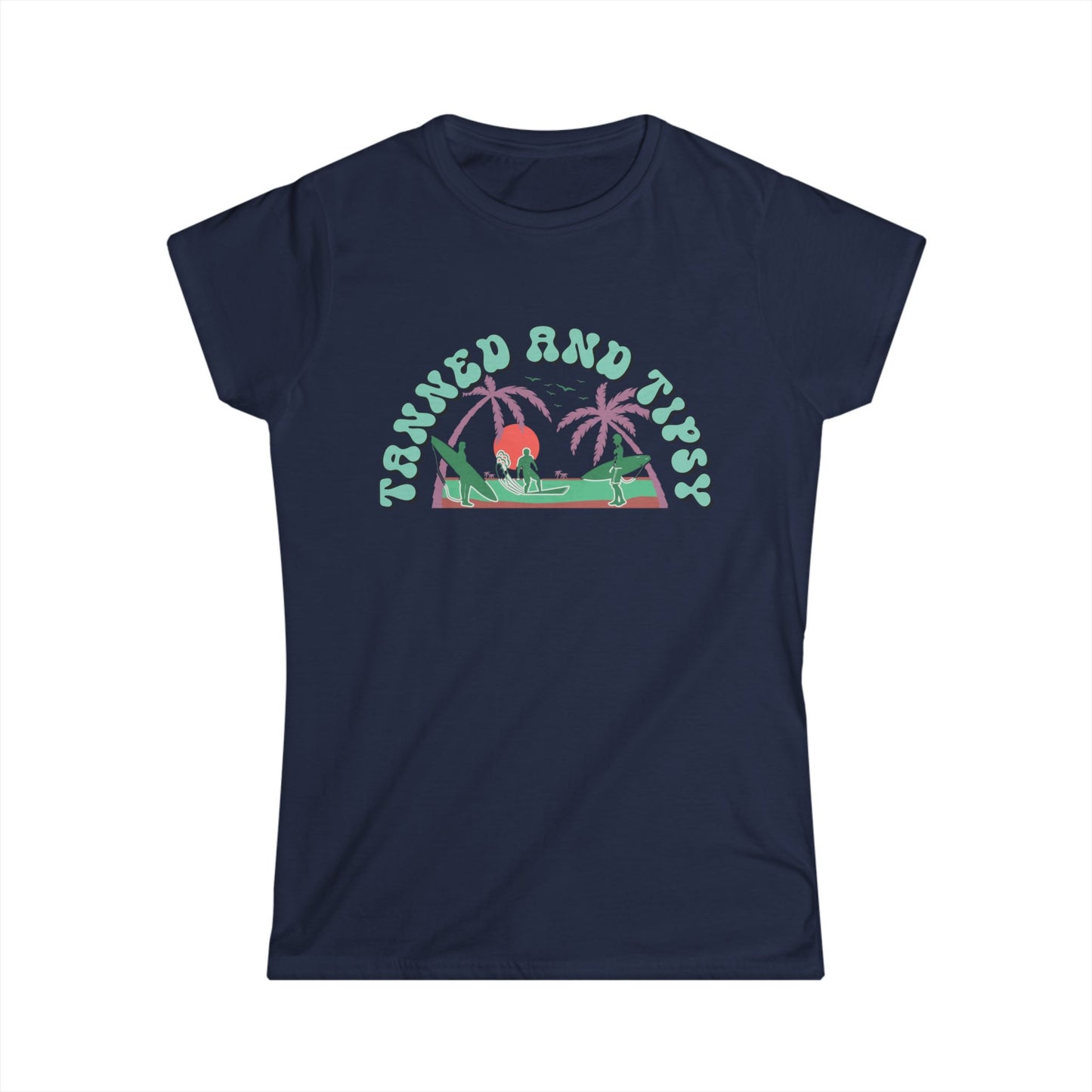 Tropical Vibes Tee - "Tanned and Tipsy" Women's Softstyle Shirt, Summer Casual Wear, Vacation Essentials, Gift for Her, Beach Day Top