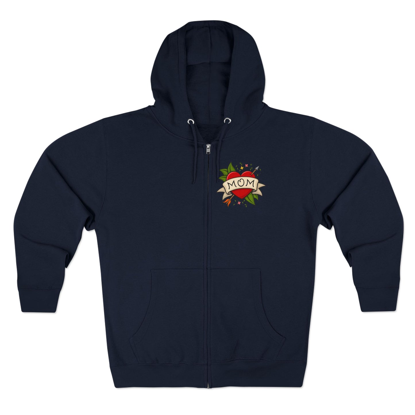 Mom Heart Tattoo Zip Hoodie | Retro Traditional Mom Tattoo Design
