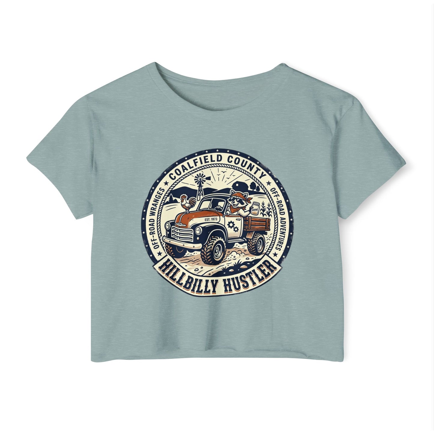 Hillbilly Hustler Truck Graphic Crop Top | Vintage Pickup, Country Offroad