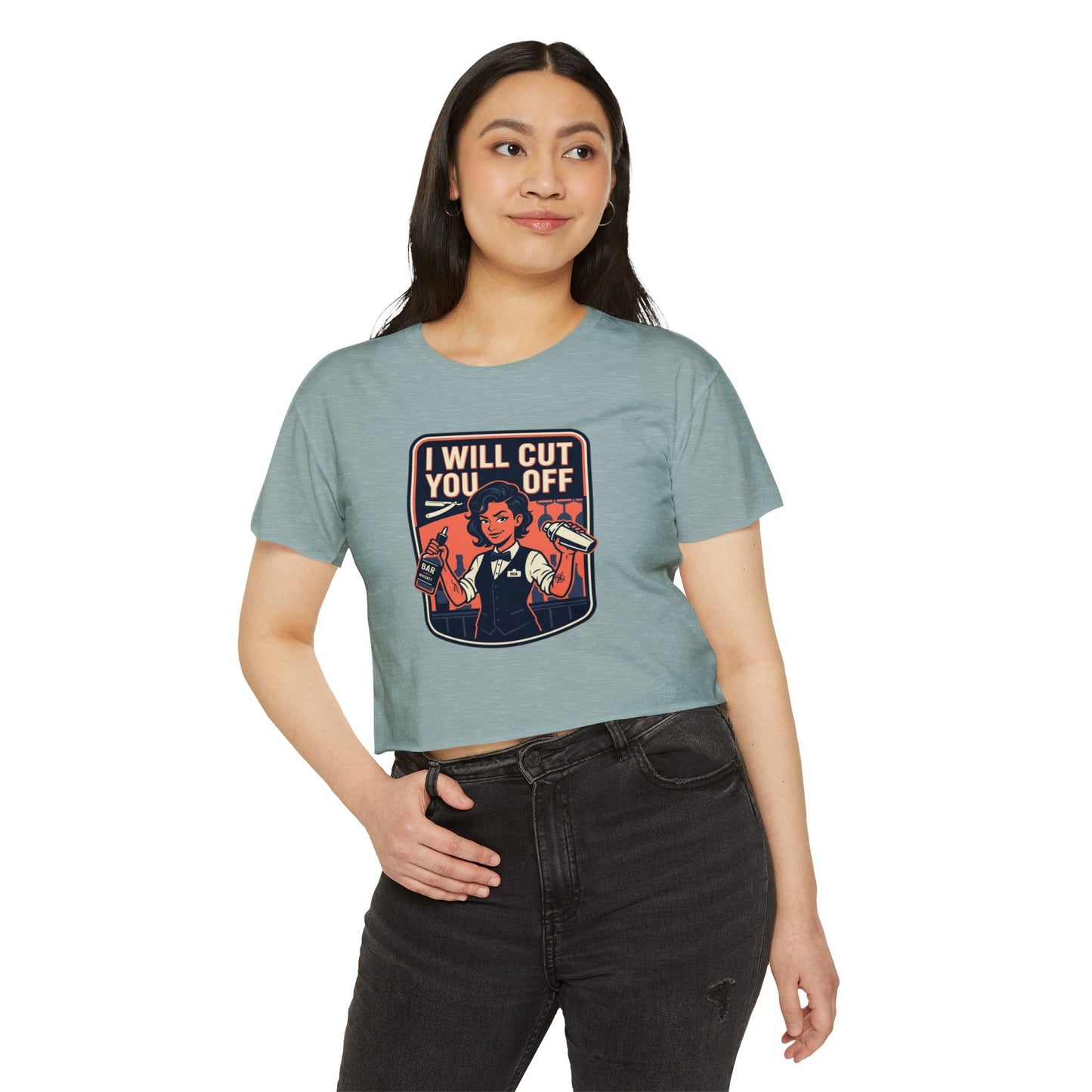 Women's Crop Top — 'I Will Cut You Off' Barber Shop Graphic