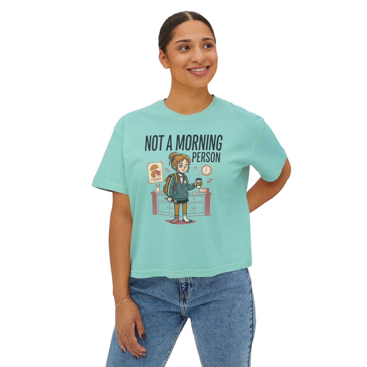 Not a Morning Person Women's Boxy Tee – Cute Lazy Morning Graphic Shirt