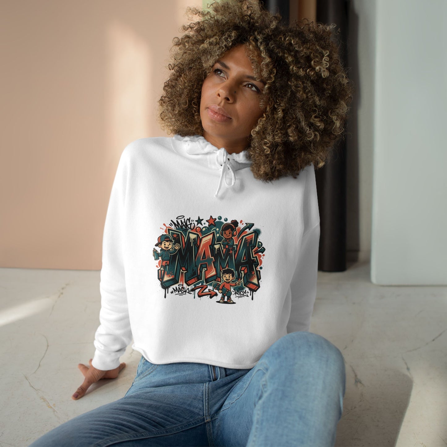 Graffiti Mural Cartoon Characters Crop Hoodie | Urban Street Art, Colorful Lettering