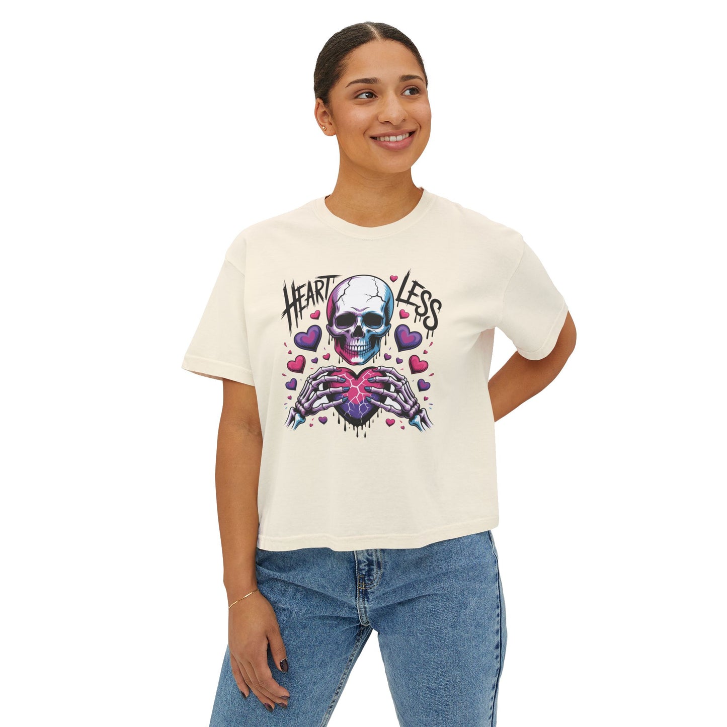 Heartless Skull Holding Heart T‑Shirt | Gothic Skull Tee, Pink Hearts Graphic