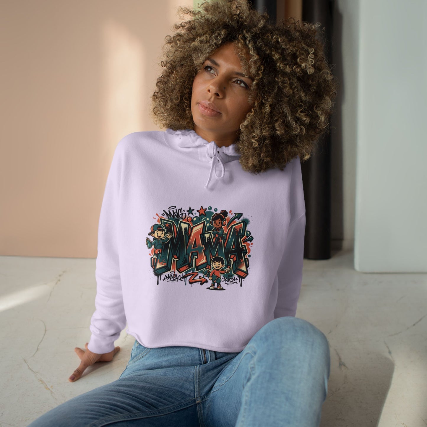 Graffiti Mural Cartoon Characters Crop Hoodie | Urban Street Art, Colorful Lettering