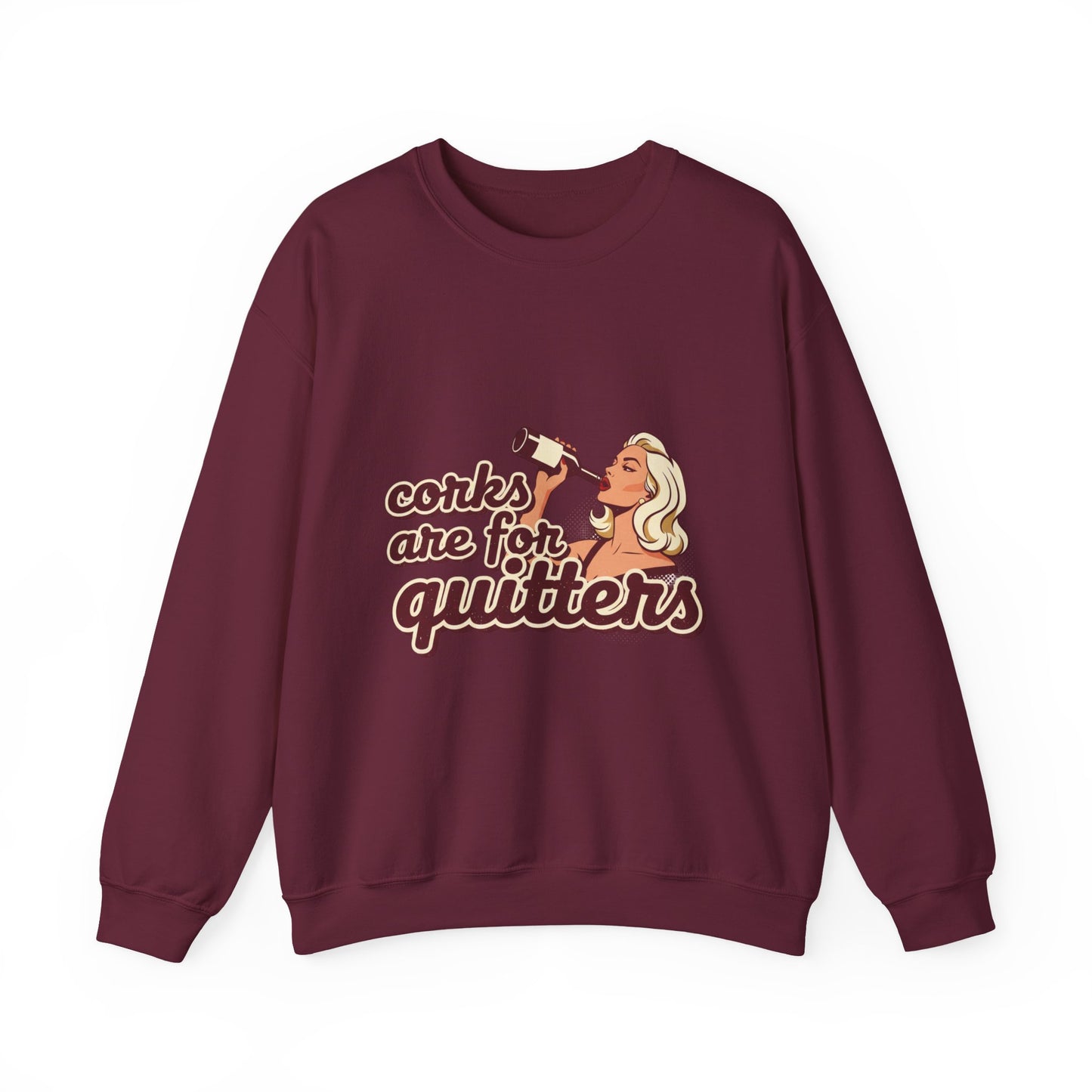 Corks Are For Quitters sweatshirt | Funny Retro Woman Drinking Design