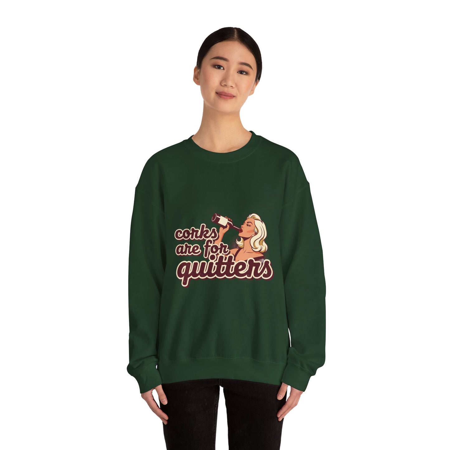Corks Are For Quitters sweatshirt | Funny Retro Woman Drinking Design
