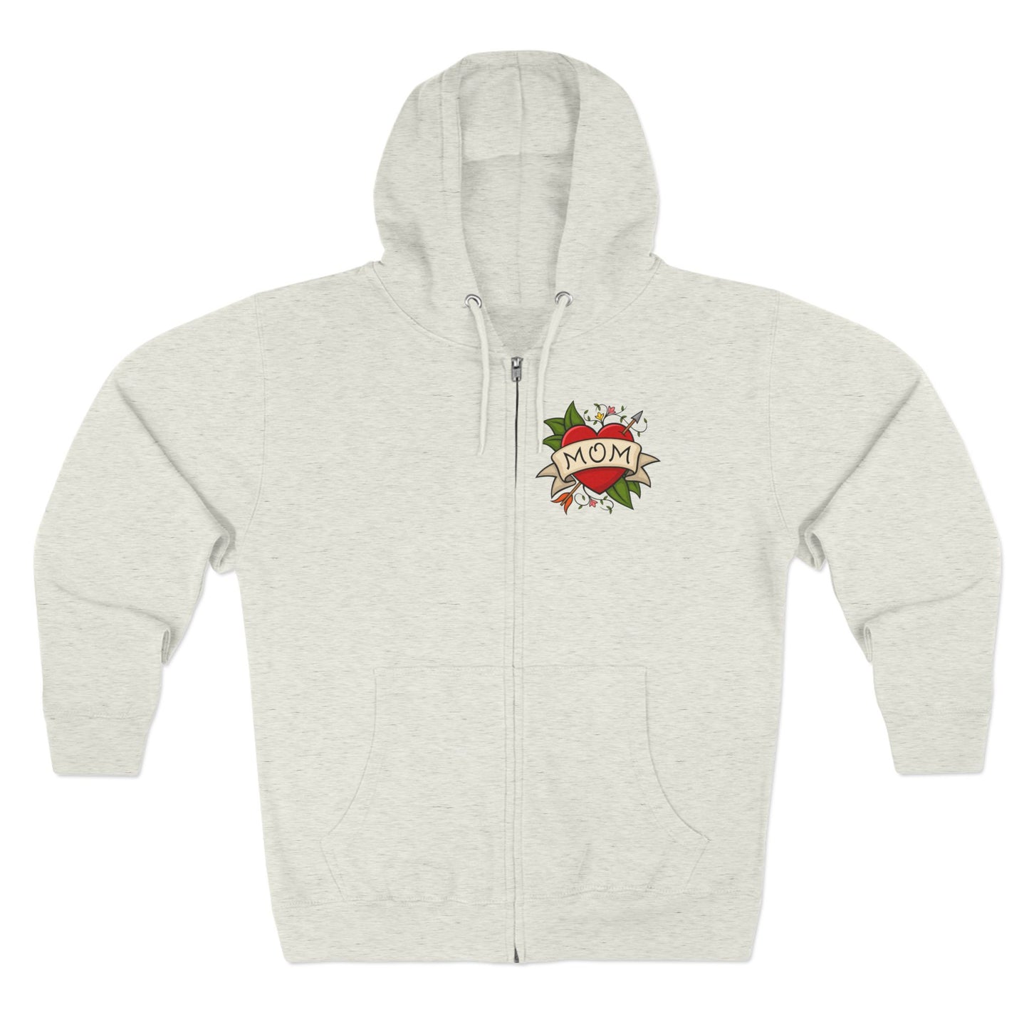 Mom Heart Tattoo Zip Hoodie | Retro Traditional Mom Tattoo Design