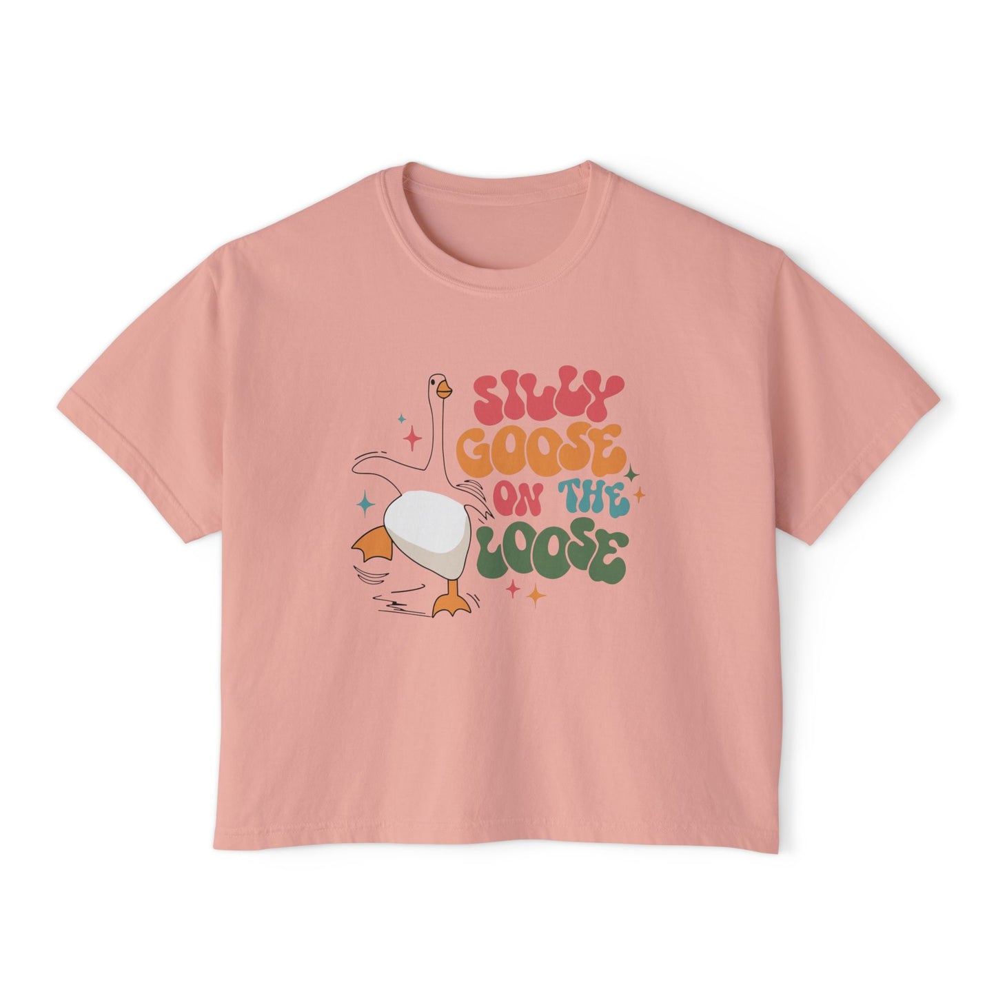 Silly Goose On The Loose boxy tee | Retro duck illustration, playful typography