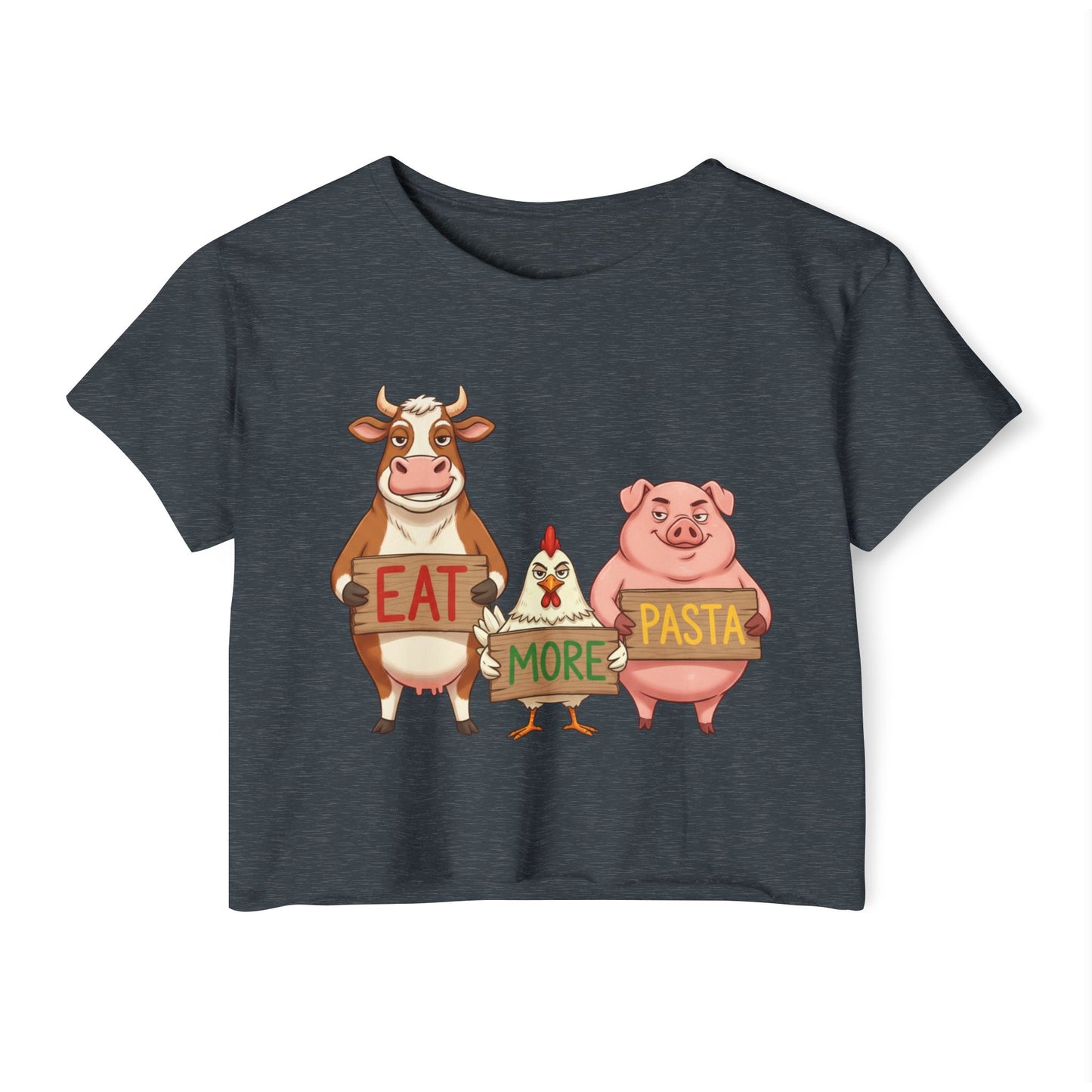 Eat More Pasta cow chicken pig design Crop Top | farm animal illustration, funny
