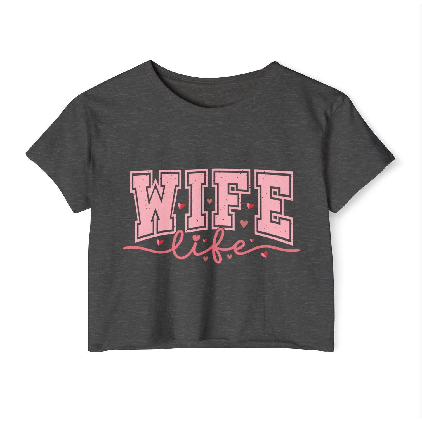 Wife Life Crop Top — Pink Retro Varsity "WIFE life" Festival Tee