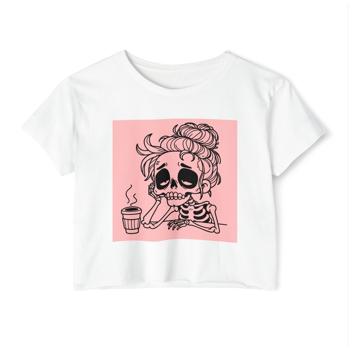 Women’s Crop Top — Pink Skull Girl Coffee Graphic