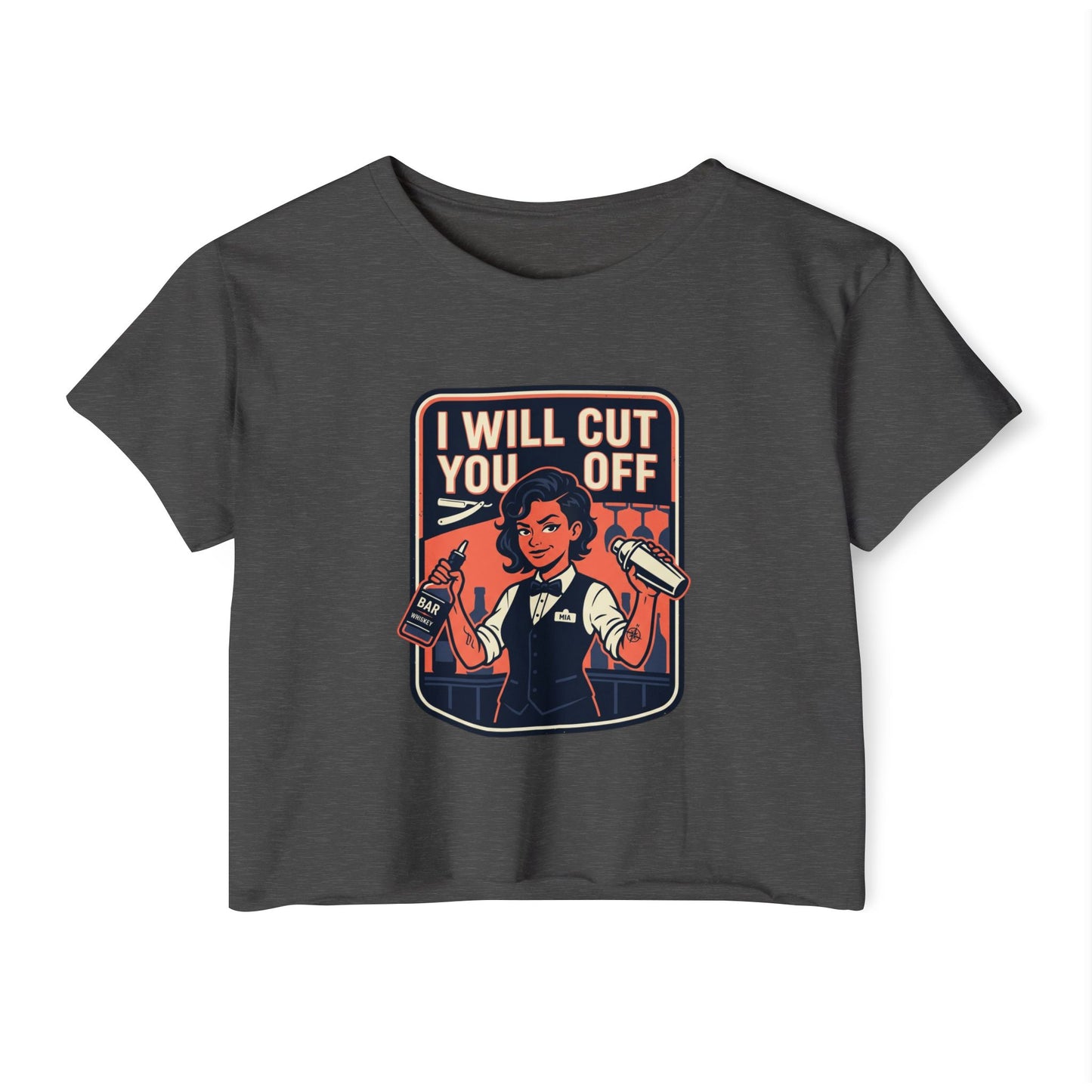 Women's Crop Top — 'I Will Cut You Off' Barber Shop Graphic