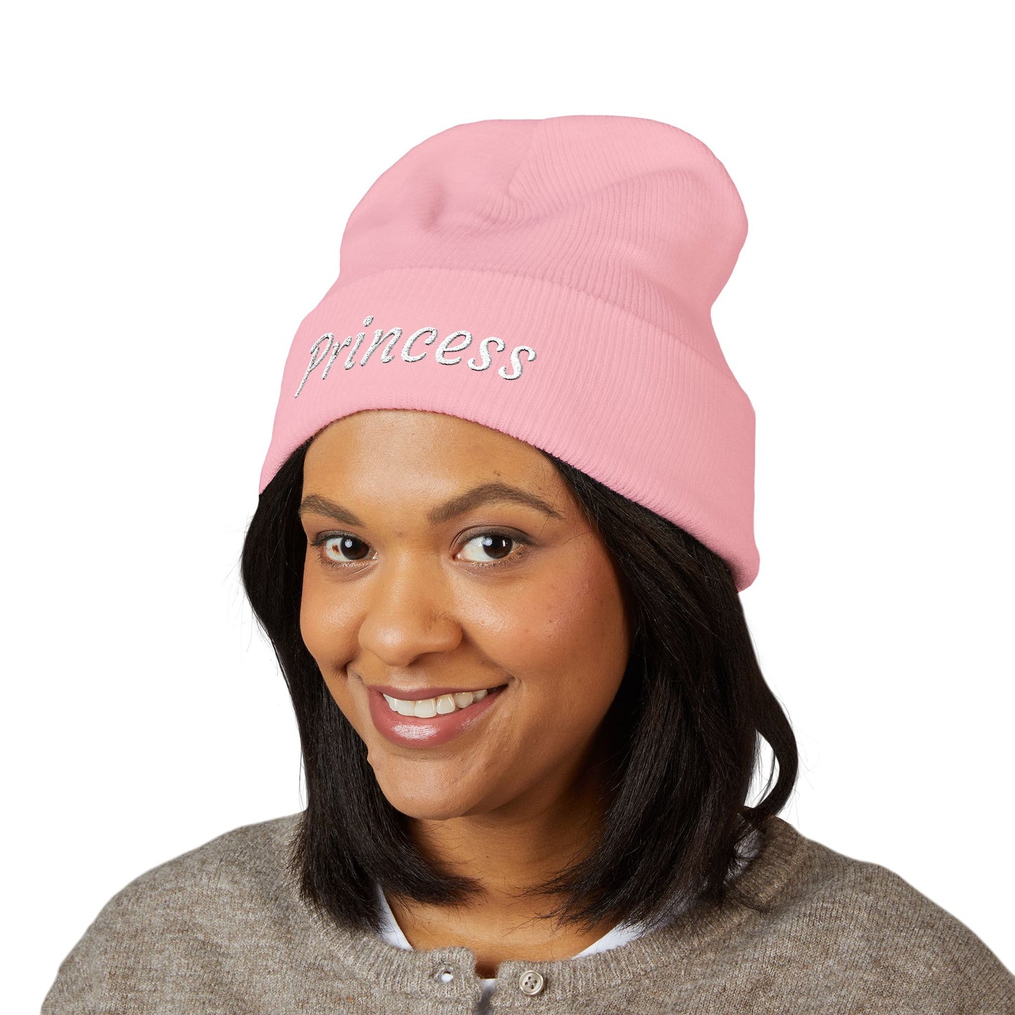 Princess embroidered beanie, cuffed hat, knit winter cap