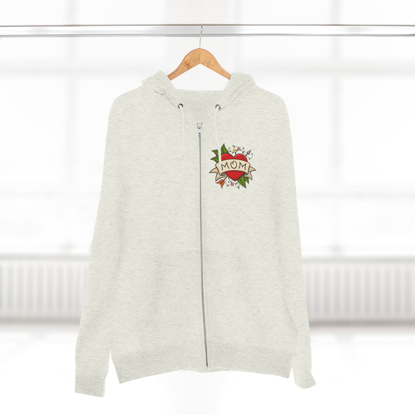 Mom Heart Tattoo Zip Hoodie | Retro Traditional Mom Tattoo Design