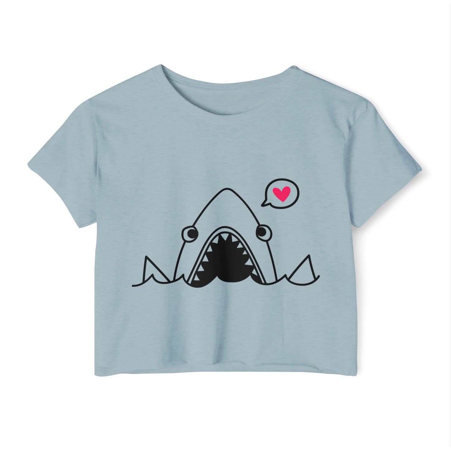 Cute Shark Crop Top — Funny Heart Bubble Women's Festival Tee