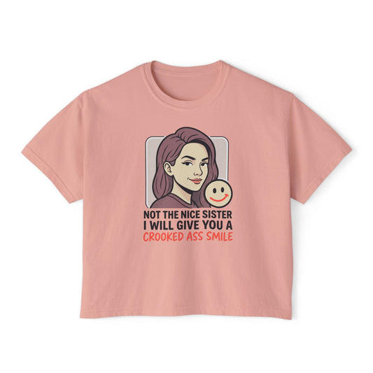 Women's Boxy Tee — "Not the Nice Sister" Graphic Cropped T‑Shirt