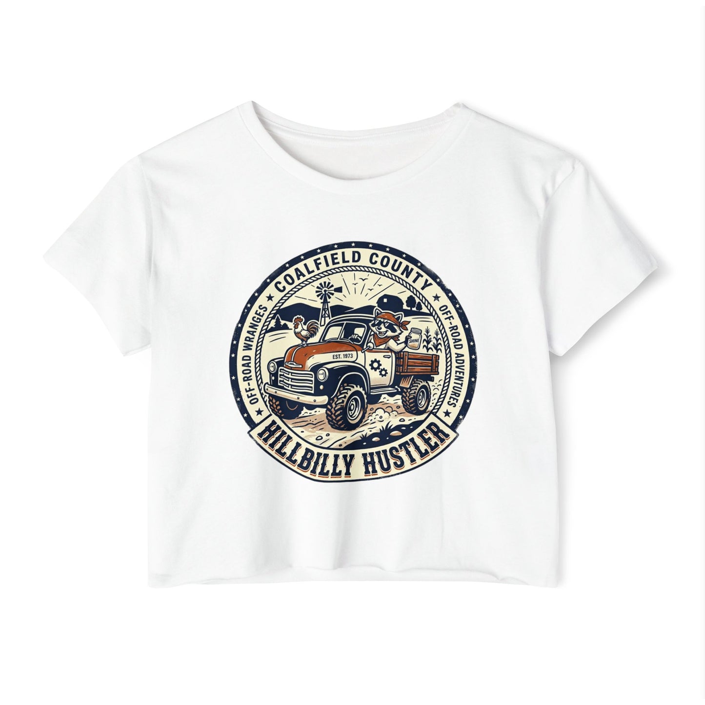 Hillbilly Hustler Truck Graphic Crop Top | Vintage Pickup, Country Offroad