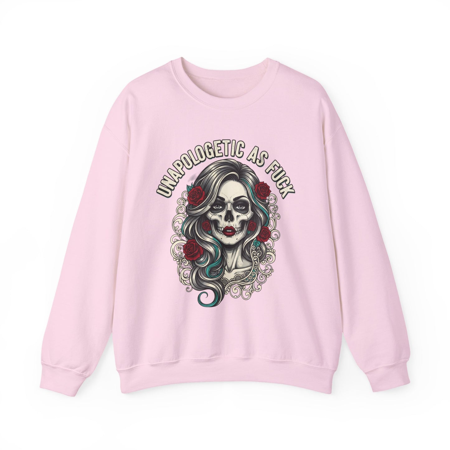 Unapologetic Skull Girl Crewneck Sweatshirt | Day of the Dead Floral Graphic