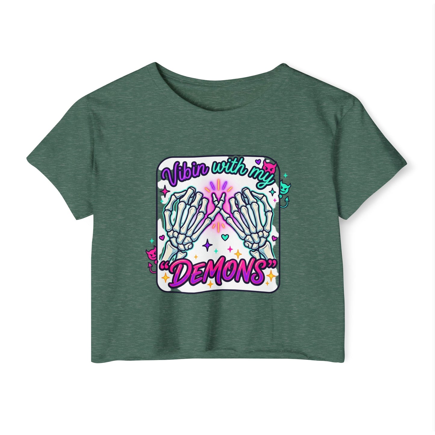 Vibin with My Demons Crop Top | Skeleton Hands Neon Cute Gothic