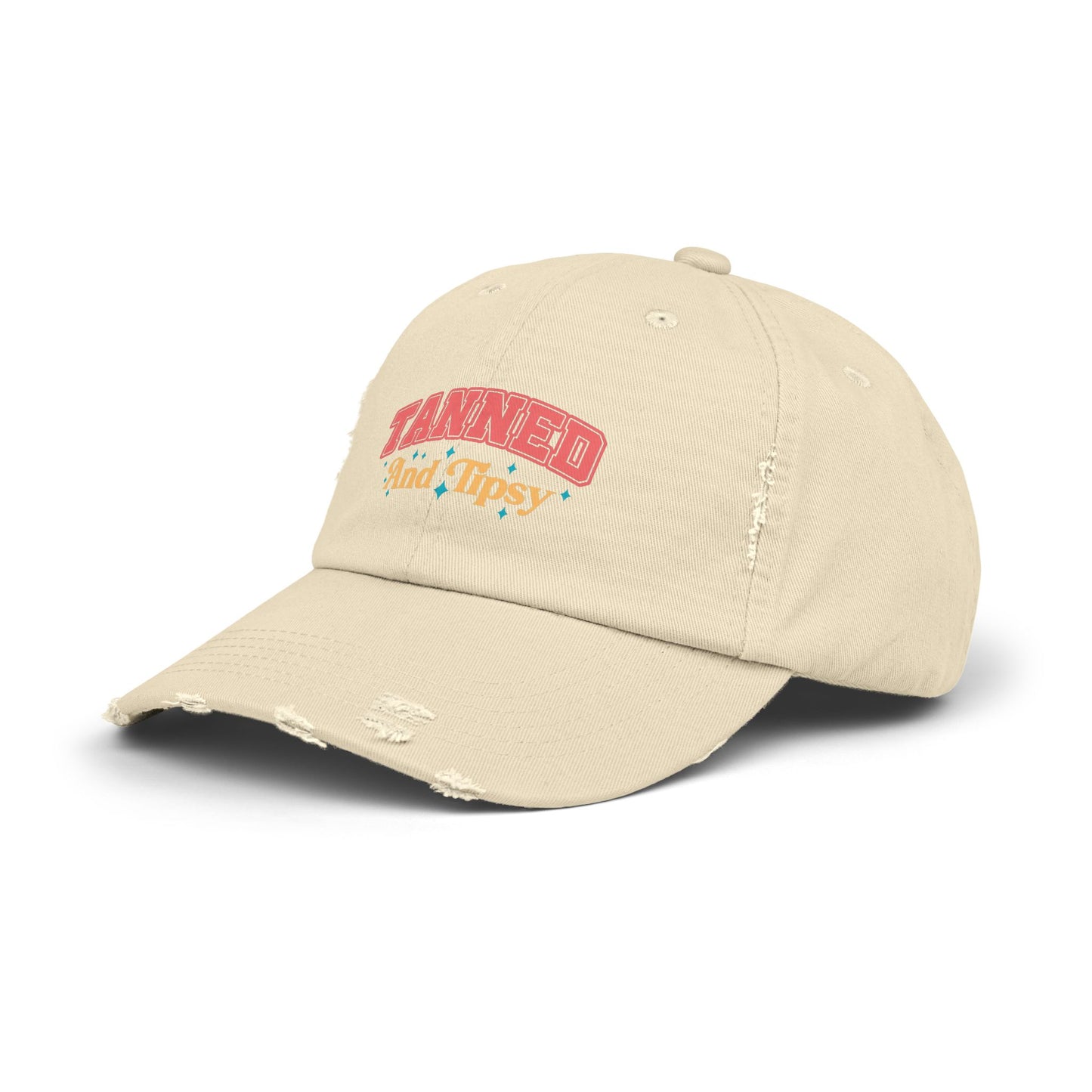 Distressed Cap with 'Tanned and Tipsy' Design | Trendy Summer Accessory, Gift for Friends, Beachwear Essential, Outdoor Events